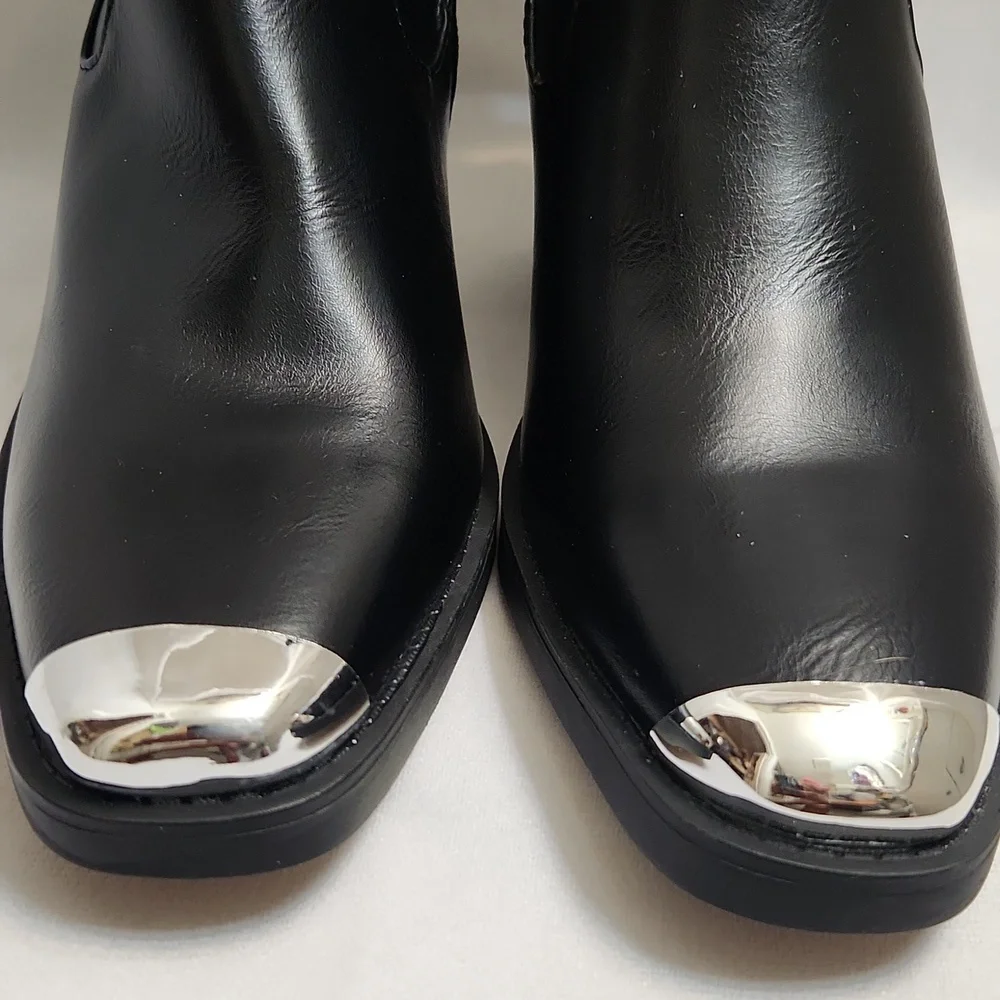 Truffle Collection Black Silver Western Steel Toe Ankle Boots (W Size 38)
